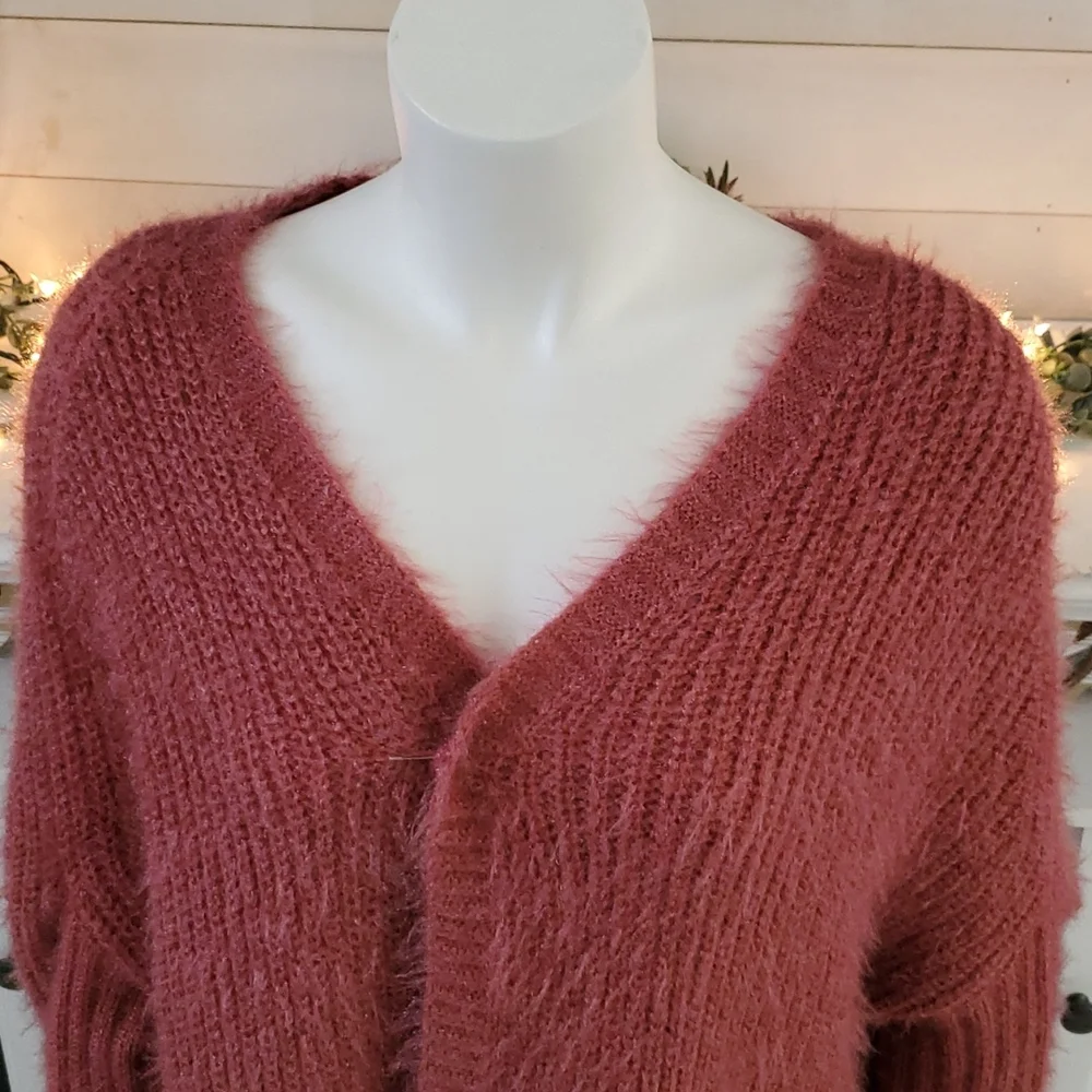 🦜 2/$10 QED London Long Open Front Cardigan in Rust-Orange Color. Large. - Picture 14 of 16